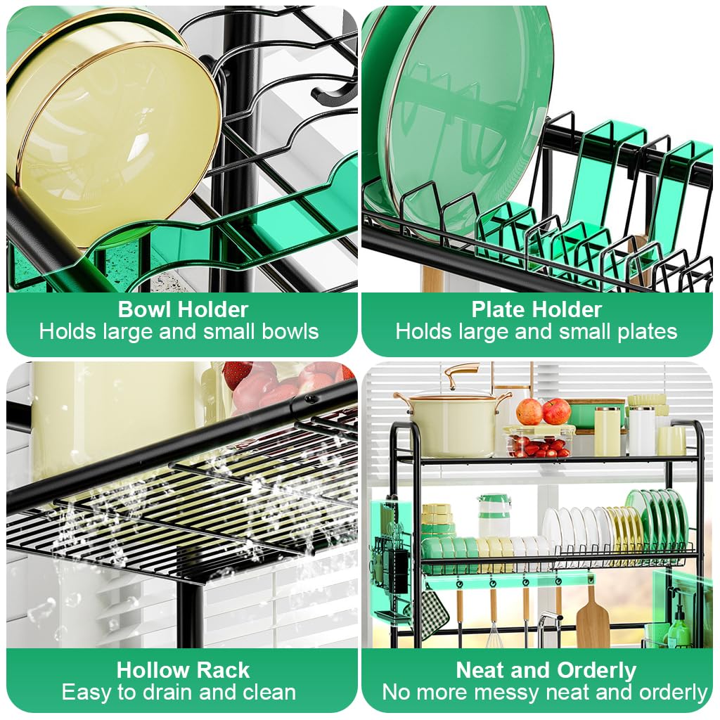 HASTHIP Over The Sink Dish Drying Rack 33.5x10x31.9 in with Double Layer Shelf | Stainless Steel Kitchen Organizer