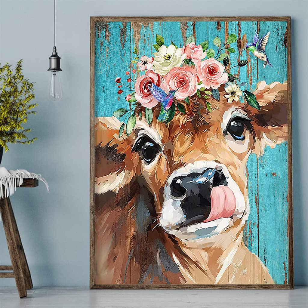 HASTHIP Diamond Painting Kit for Home Wall Decor featuring Full Drill 30 x 40cm Canvas | Cow Gem Art Gift for Adults and Kids