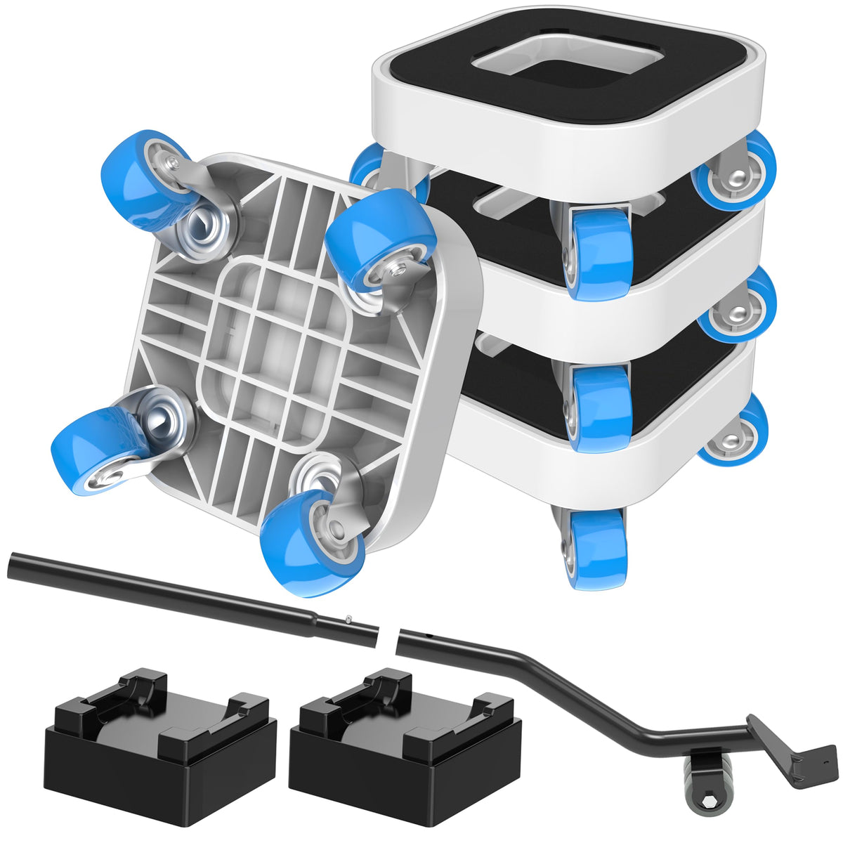 HASTHIP® 4Pcs Furniture Movers Set Lift & Slide Furniture Sliders Moving Dolly Kit with 360° Caster Wheels & Brake, Crowbar & Extension Rod for Sofa, Fridge, Washing Machine & Cabinet Moving