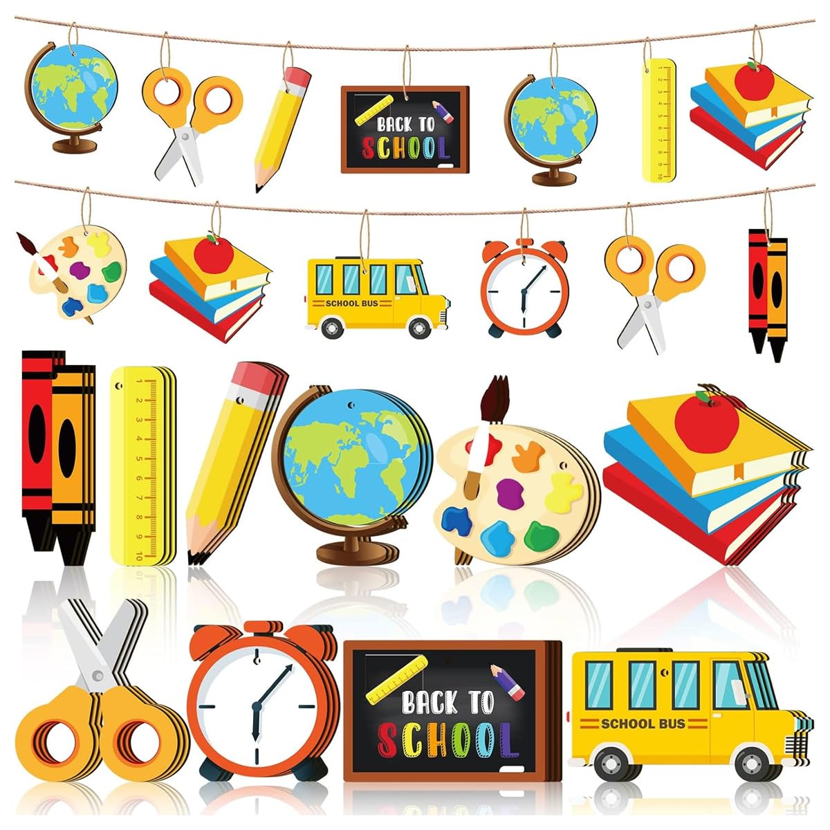 HASTHIP Back to School Supplies for Classroom Decor with 30 Pcs Wooden Charms and 10 m Jute Rope