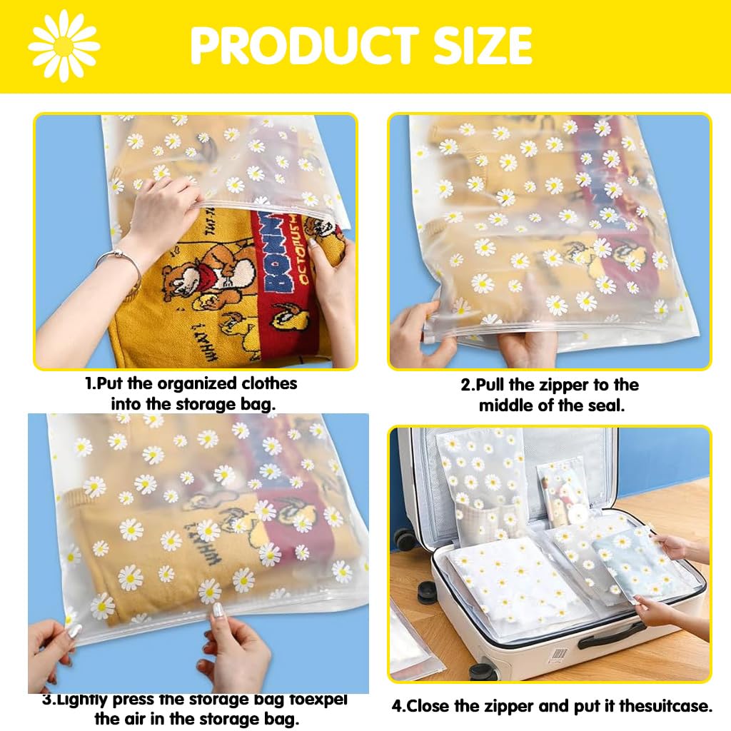HASTHIP Clothing Storage Bags for Travel and Home with Zip Lock | 10 Pcs Matte PEVA Daisy Print