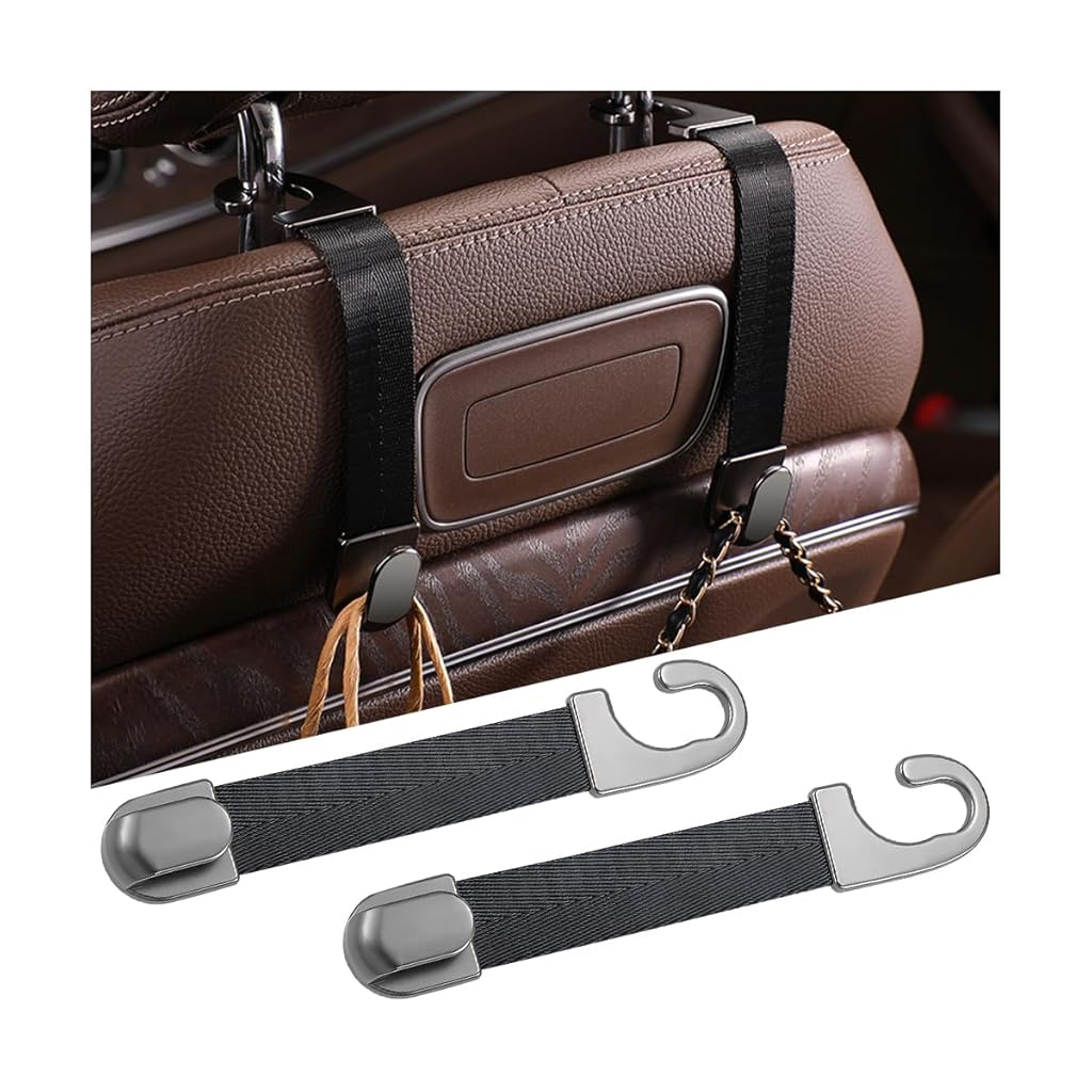 HASTHIP® Ganchos para Reposacabezas de Coche 4PCS Organizador Asiento Trasero Soporte para Bolsos, Abrigos, Paraguas, Compras, Accesorios Interiores Universales - Negro