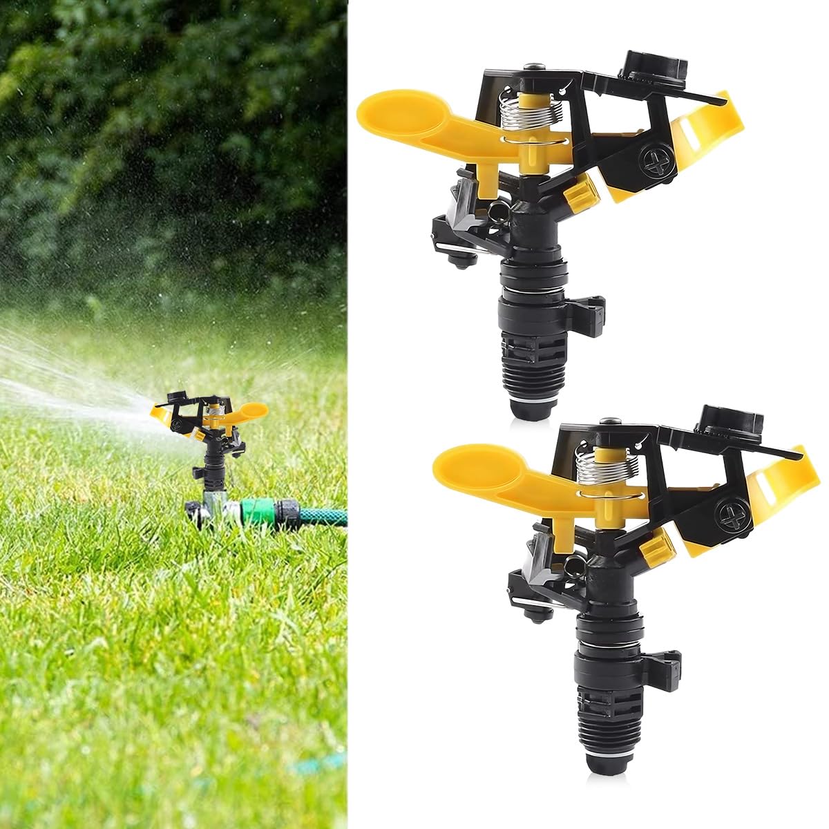 HASTHIP Water Sprinkler for Garden Lawn with Pulsating Impact Head 60 ft Coverage | 2 Pcs Plastic Adjustable Sprayer