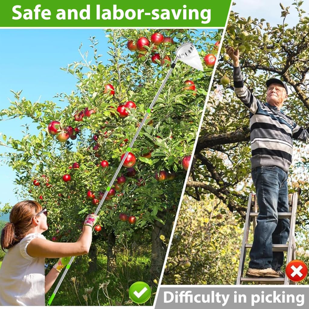 HASTHIP Fruit Picker Tool for Tree Harvesting with 10.5 ft Extendable Pole and Alloy Basket