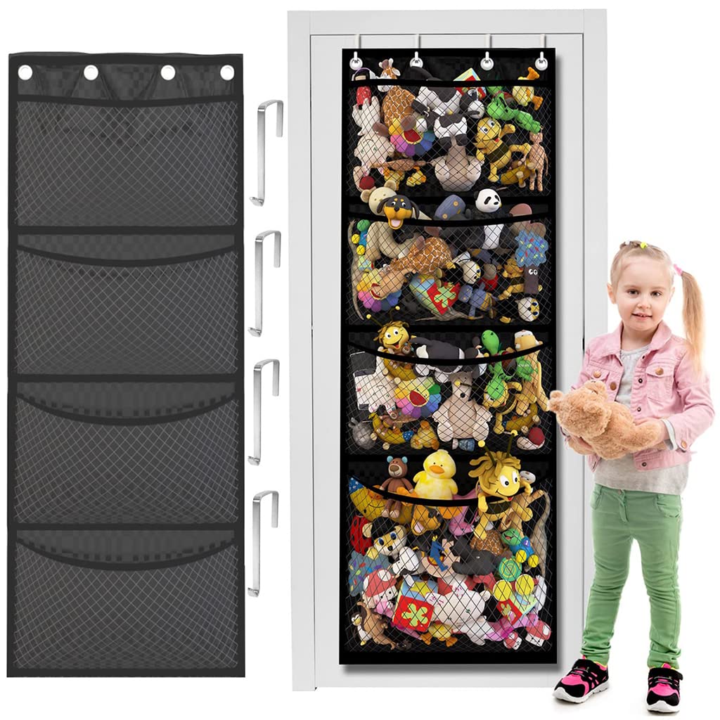HASTHIP® Toy Organizer for Kids Room, Large Capacity Hanging Storage with 4 Hooks & Eyelets, Wall & Door Mounted Organizer for Toys, Nursery, Playroom, Bedroom, Fits 3-5CM Thick Doors