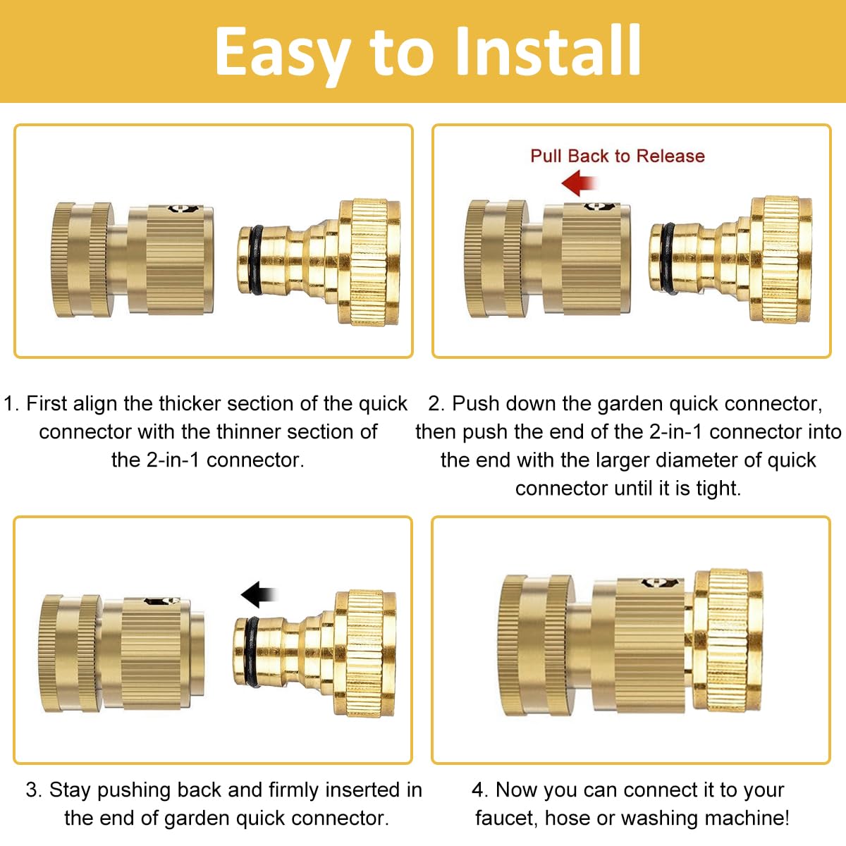 HASTHIP® 1/2" Water Hose Quick Connect Fittings Heavy Duty Brass Garden Hose Quick Connect Fittings for Pressure Washers, Sprinklers and Watering Systems