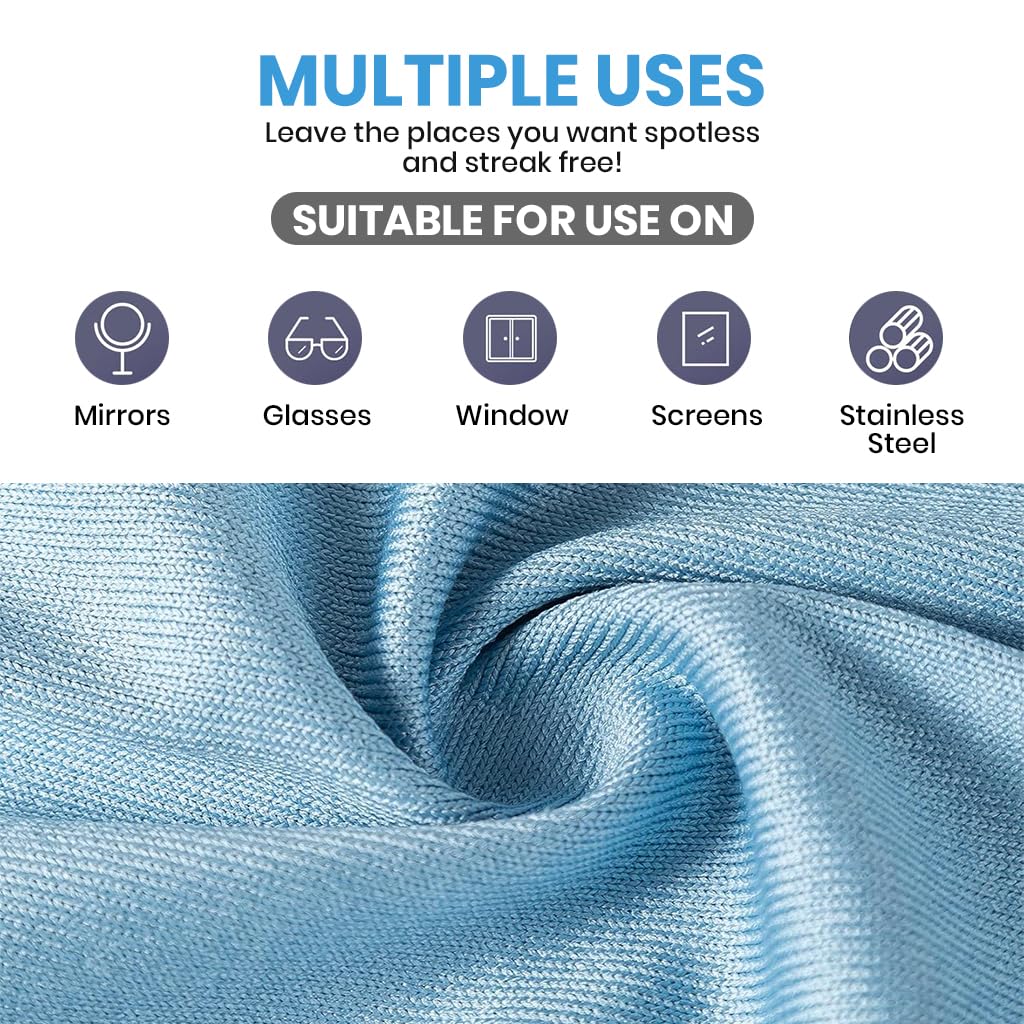 HASTHIP Microfiber Cleaning Cloths for Kitchen and Bathroom with Ultra Fine Fibers 6 Pcs 40x40cm Blue