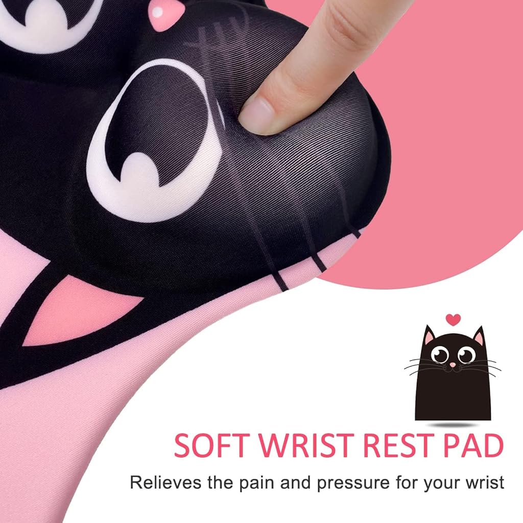 HASTHIP® Alfombrilla de Ratón Ergonómica con Reposamuñecas de Silicona,Superficie Lisa Lycra,Diseño Kawaii Rosa Antideslizante para Oficina y Gaming