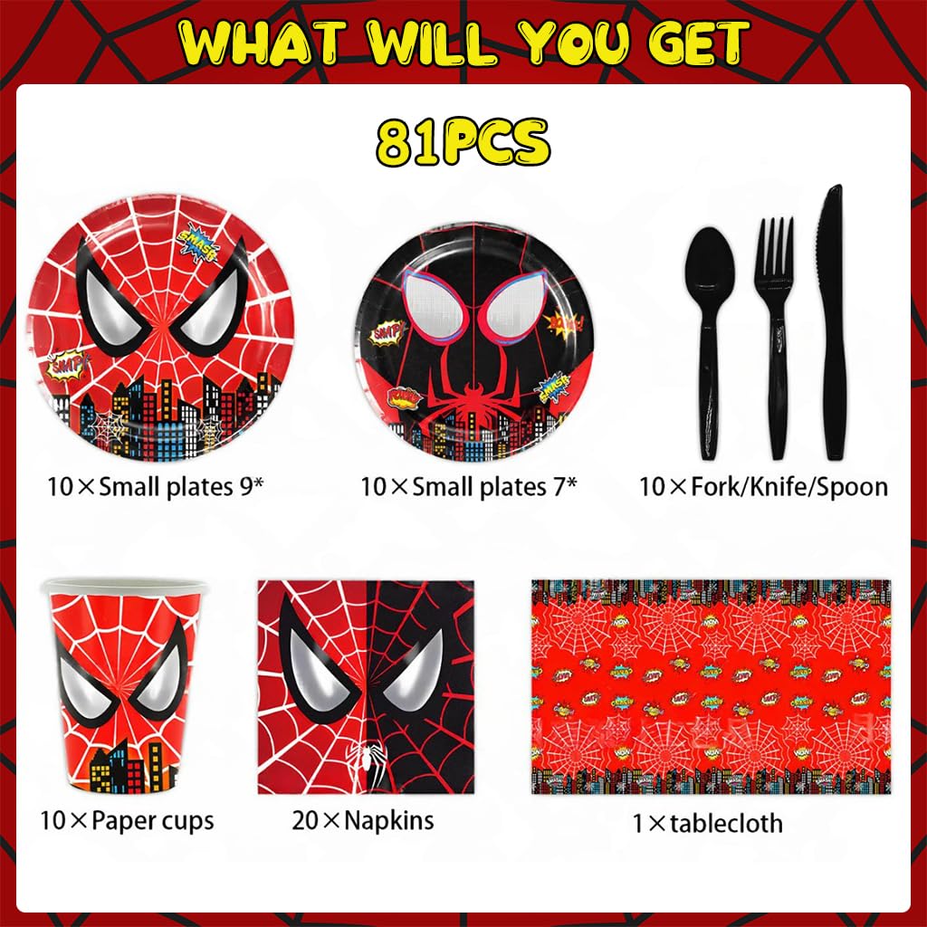 HASTHIP Kids Birthday Party Superhero Set for Tableware with 81 pcs Plates and Cups | Easy Cleanup Supplies