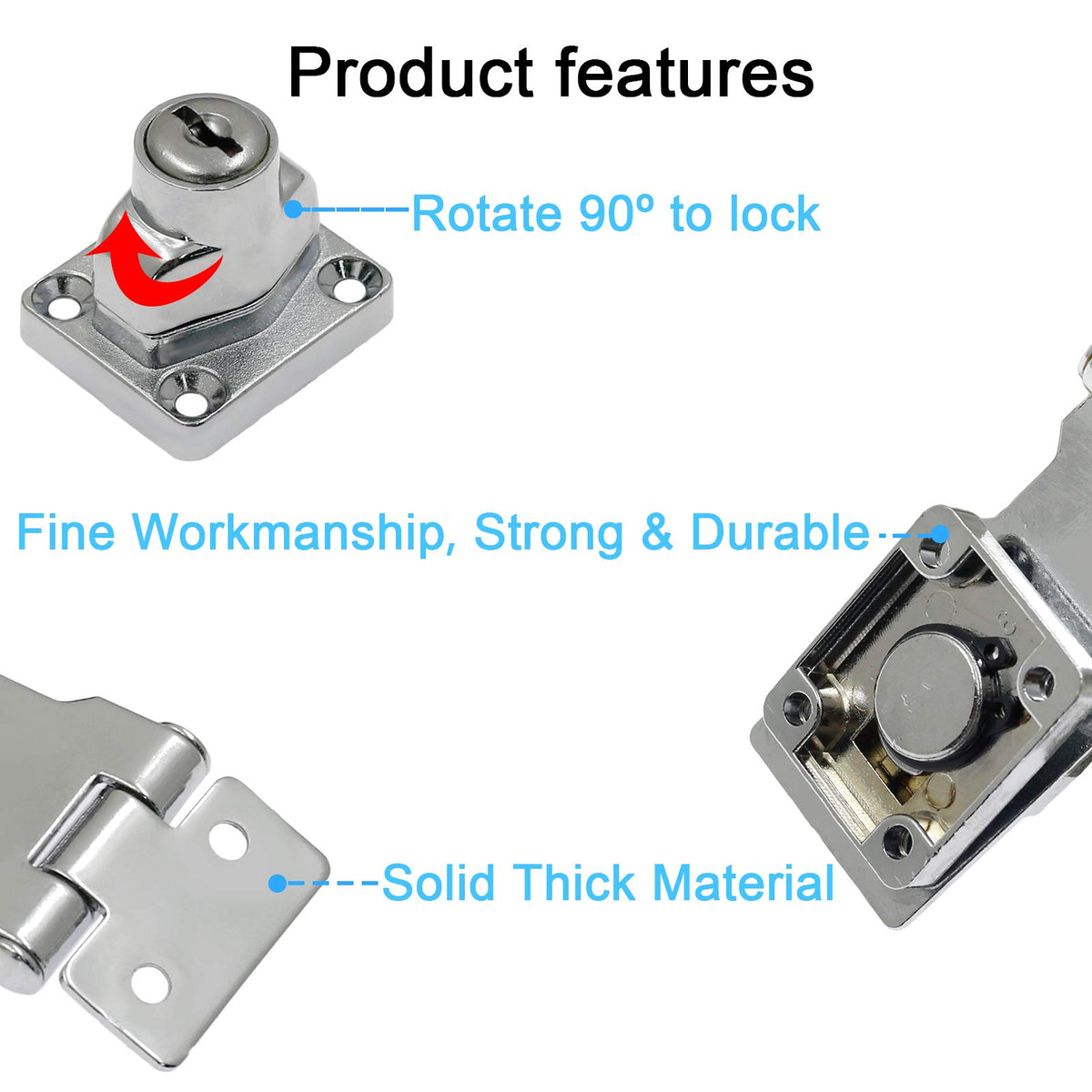 HASTHIP Drawer Lock Set for Cabinets and Desks with 3 in Keyed Hasp Chrome Plated | 2 Sets