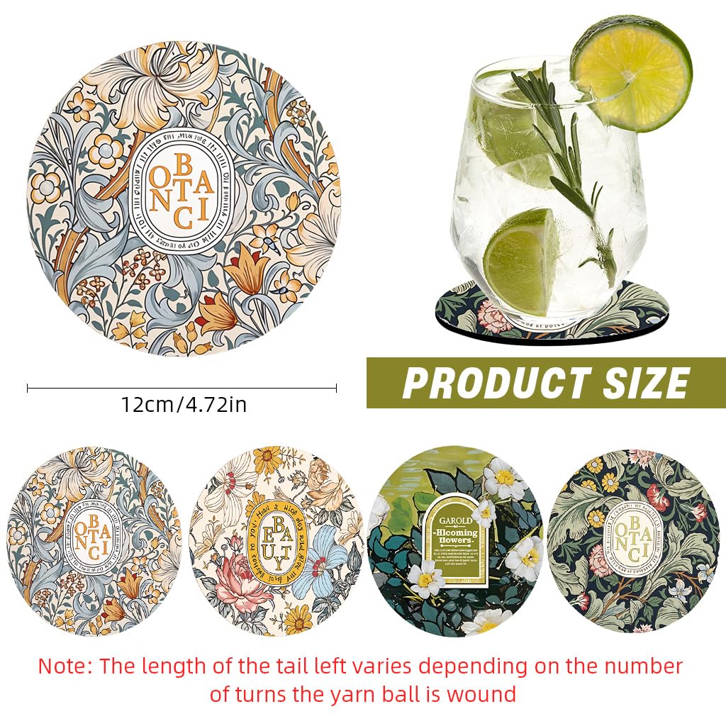 HASTHIP Coasters for Table Decor featuring 4.7 in Round Anti Slip Rubber Base | Nordic Floral Print