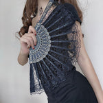 HASTHIP Chinese Hand Fan for Parties and Weddings with Bamboo Frame and Black Lace | 2PCS Set