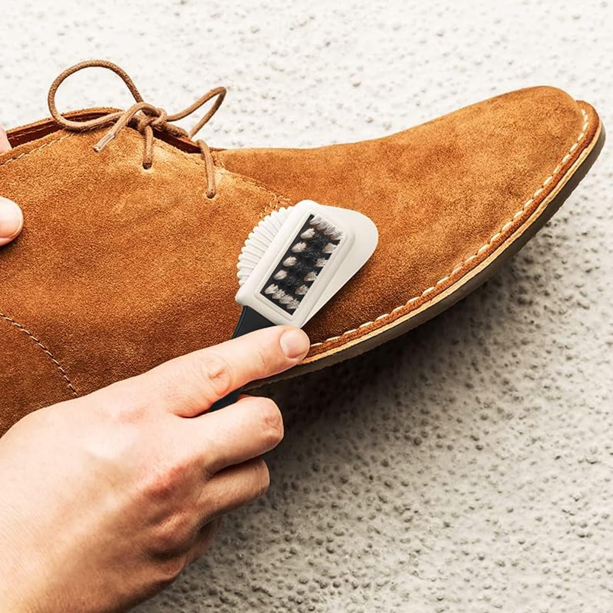 HASTHIP 3 in 1 Suede Shoe Cleaner Brush for Boots with Brass and Nylon Bristles | Hangable Design