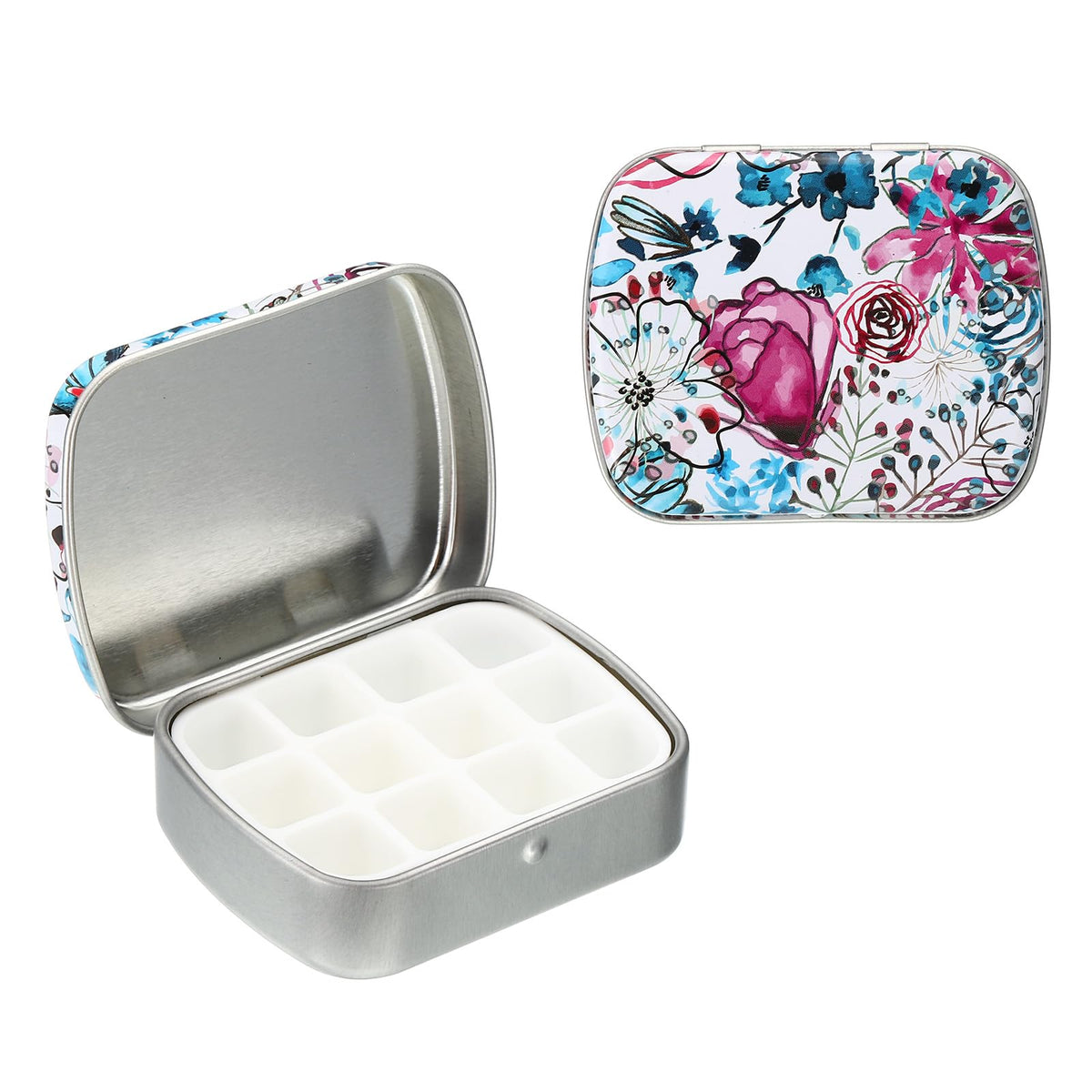 HASTHIP® 12 Well Mini Paint Storage Box, Portable Tiny Painting Tray 1.6ml Per Mixing Cup for Gouache Watercolor Art Craft Oil Painting, Purple Rose-Patterned