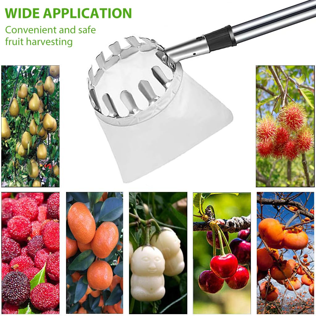HASTHIP Fruit Picker Tool for Orchard Use with 10.5 ft Telescopic Alloy Pole & 16 cm Basket