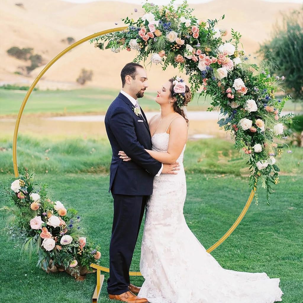 HASTHIP® Decoration Backdrop Stand - Round Balloon Arch Stand, 6.56ft Diameter Arch Balloon Stand Assembly Balloon Arch Stand for Wedding, Birthday Party, Baby Shower Decoration (Gold)