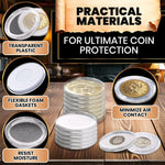 HASTHIP® 60 Pcs Coin Box with 5 Sizes Protective Gasket, Clear Plastic Coin Capsule Holder for 17-40mm Coins, Tokens, Medals, Collecting Storage Organizer