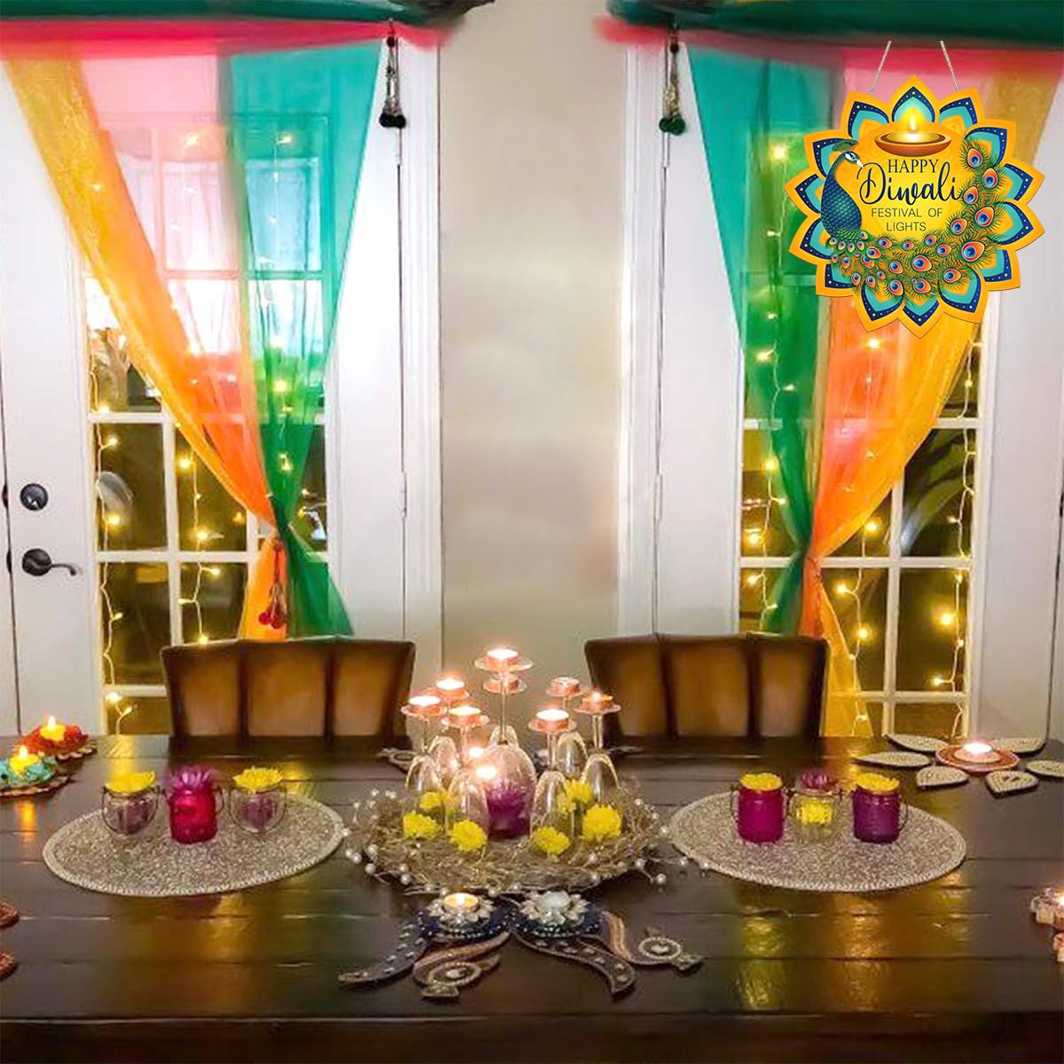 HASTHIP Diwali Door Hanging for Home and Party Decor with Rope 9.84 in Wood Peacock Sign