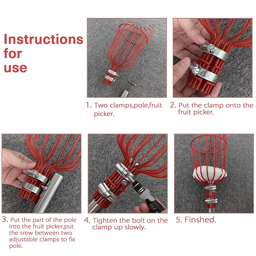 190cm Fruit Picker with Basket and Telescopic Pole, Fruit Plucker for Coconut, Mango and More, Easy to Use Fruits Catcher Tree Picker