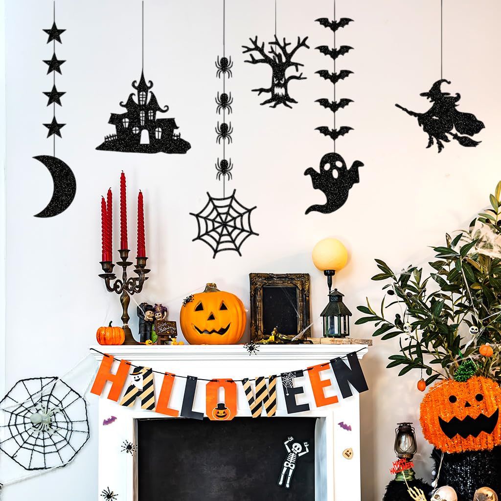 HASTHIP Halloween Spooky Ornaments for Party and Home Decor featuring 6 Designs | Black Paper Hanging Garland