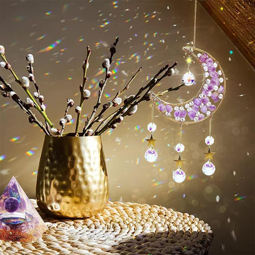 HASTHIP Sparkling Crystal Moon Charm for Home Decor featuring Purple Acrylic Crescent 16.2 in