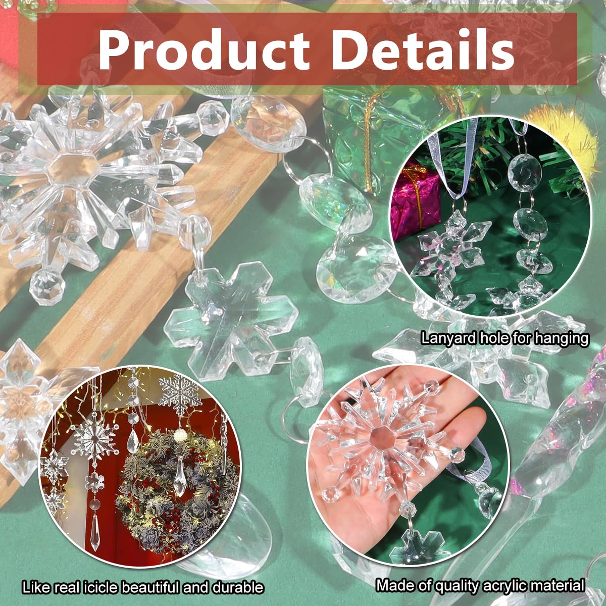 HASTHIP Christmas Tree Hanging Ornament Set featuring 30PCS Crystal Acrylic Snowflakes | Festive Icicle Decorations