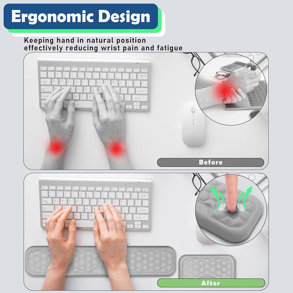HASTHIP® Juego de reposamuñecas para teclado y ratón ergonómicos