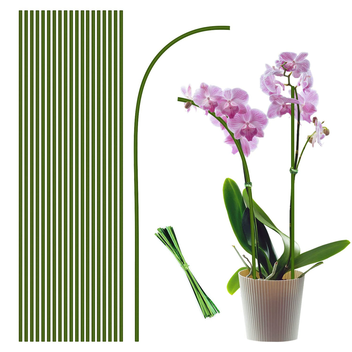 HASTHIP Plant Supports for Indoor and Outdoor Gardening featuring 20 pcs 16 in Bendable Metal Rods with Twist Ties