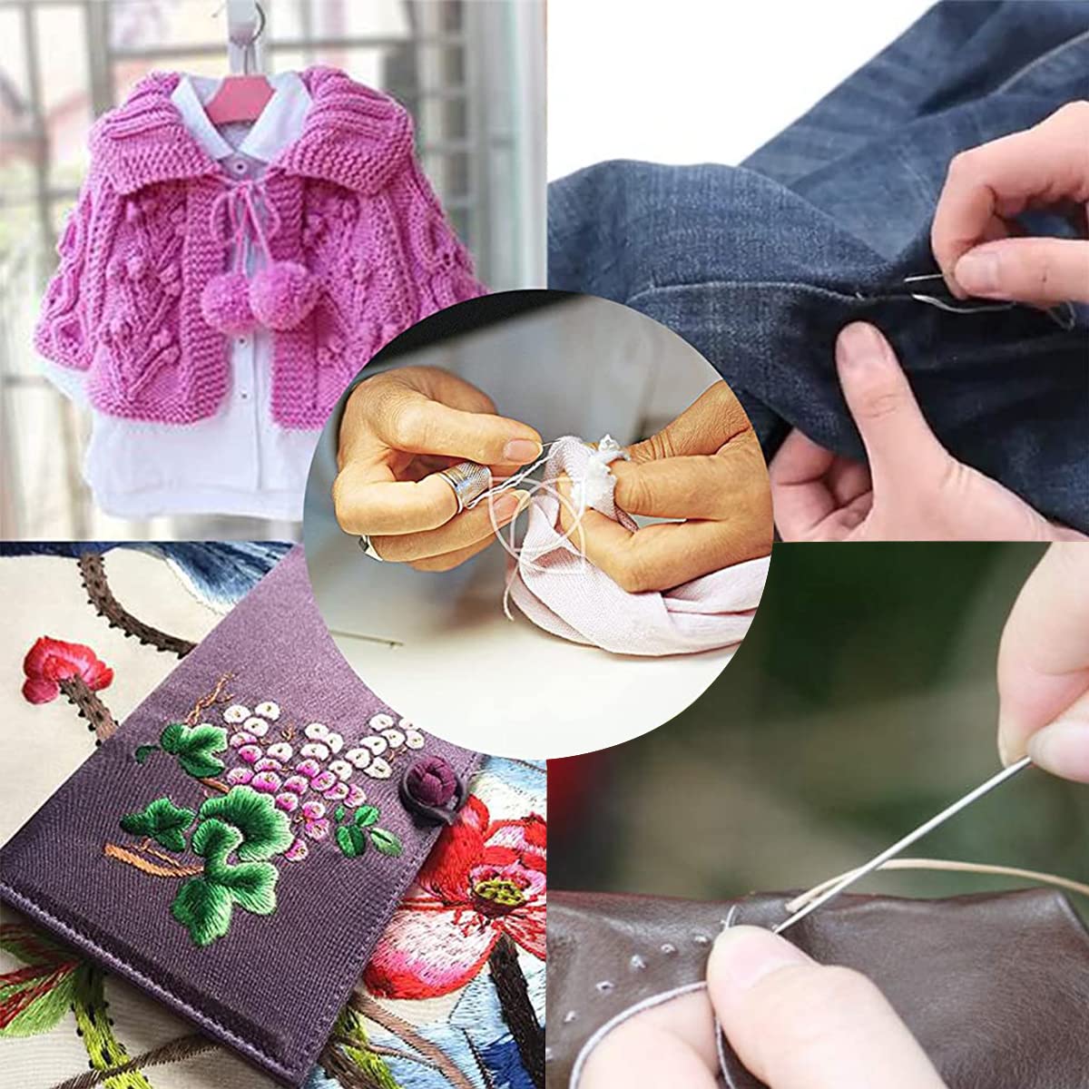 HASTHIP Sewing Needle Set for Leather Craft with Thread Cutter and Thimble | 25pcs 5 Sizes Stainless Steel