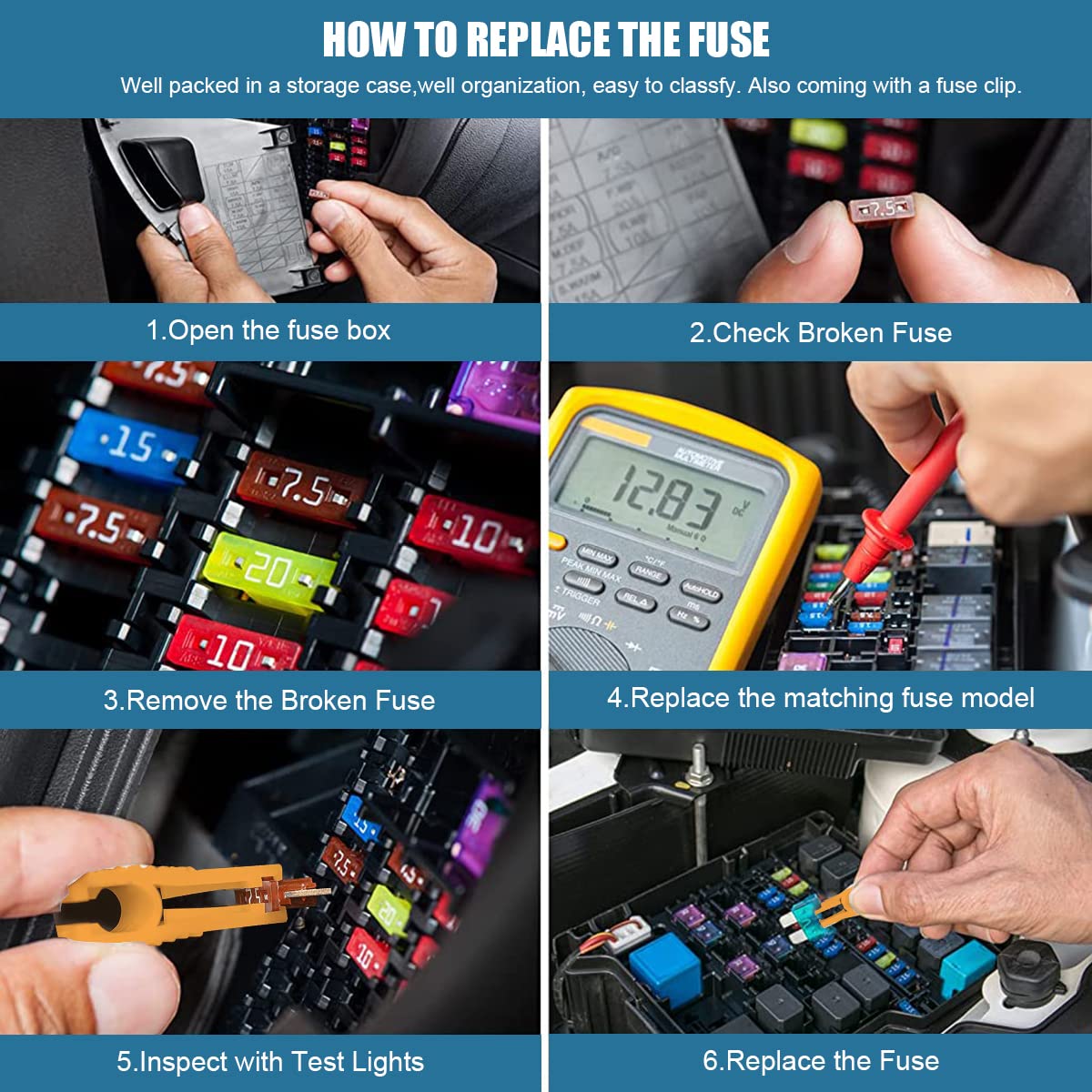 STHIRA® 165 Pcs Car Fuse Set Kit, ATC/ATM Car Fuses, Blade-Type Automotive Fuses - Standard & Mini Size (2A/3A/5A/7.5A/10A/15A/ 20A/25A/30A/35A/40A), Replacement Fuses for Car/Truck/Motorcycle/Boat