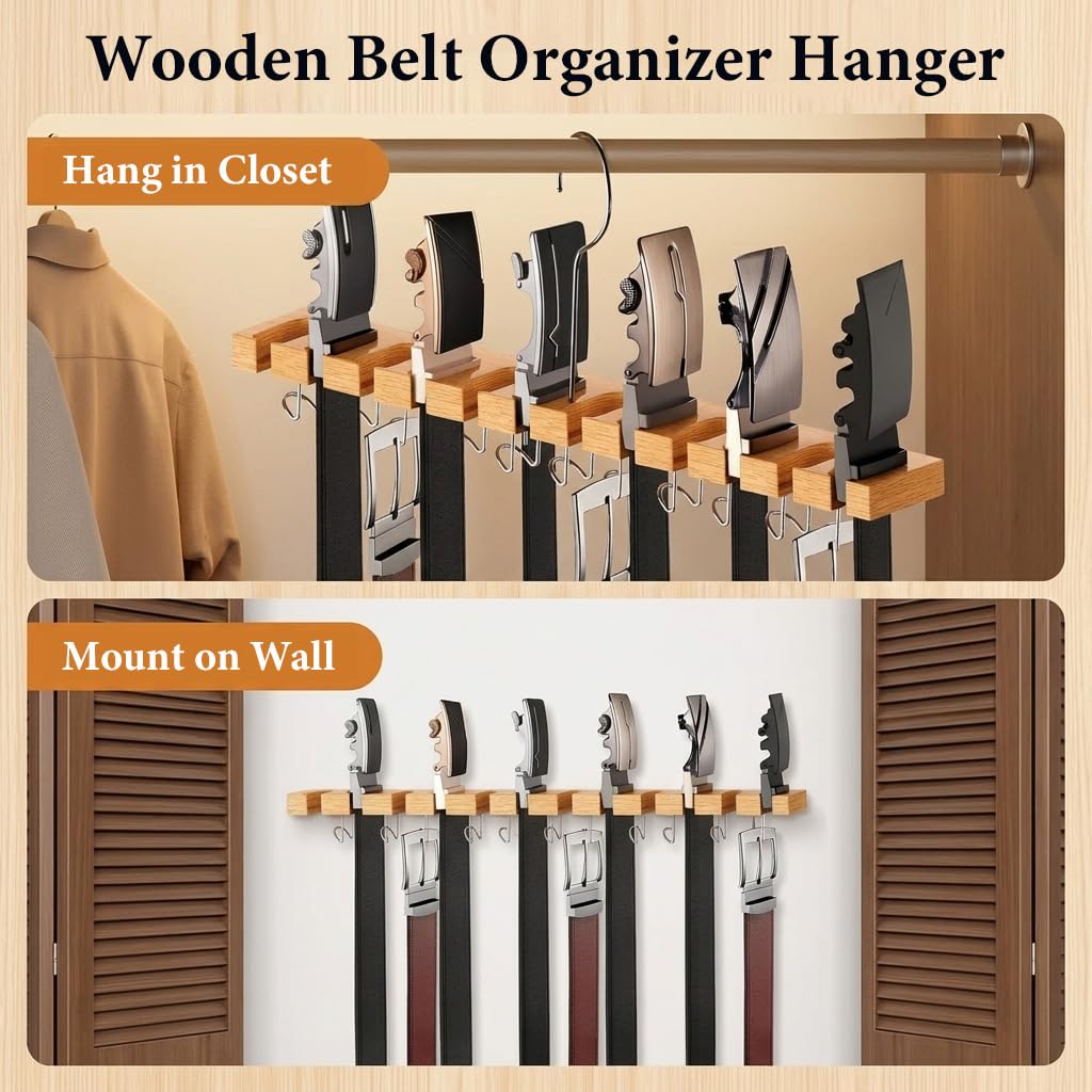 HASTHIP 2-in-1 Belt Hanger Organizer with 360° Rotating Hooks for Belts, Ties & Scarves