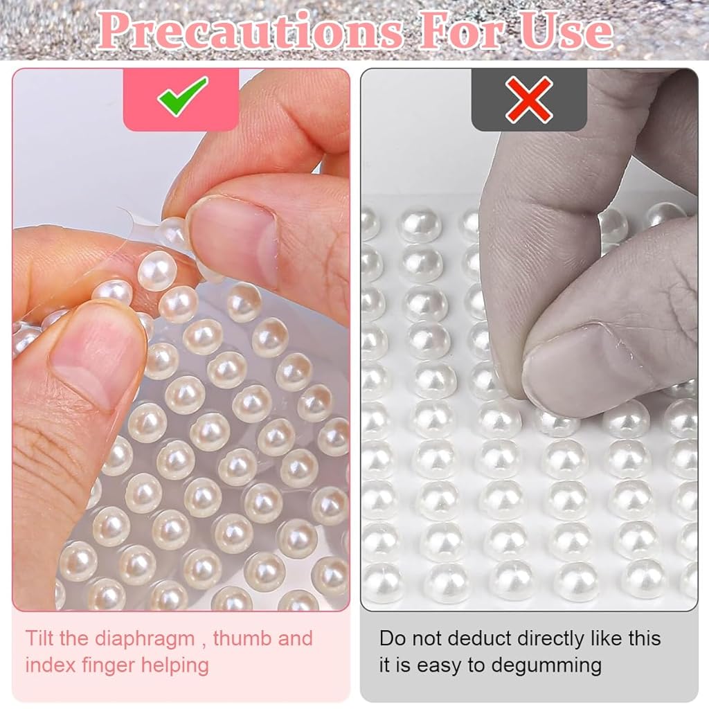 HASTHIP® 1980 Piezas Pegatinas de Perlas Autoadhesivas, Gemas Decorativas para Manualidades, Uñas, Cara, Cabello, Ojos, Maquillaje y DIY, Variados Tamaños y Blanco Brillante