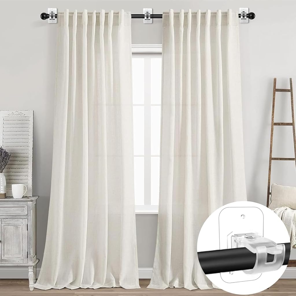 HASTHIP® 6 Pack Curtain Rod Brackets No Drill Adhesive Supports, Clear Acrylic Snap Closure Pole Holders for Window, Kitchen, Bathroom, Living Room