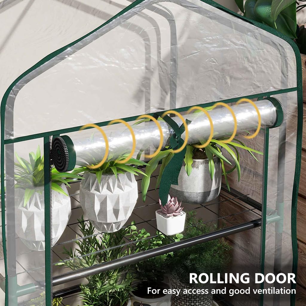 HASTHIP Mini Greenhouse for Indoor and Outdoor Gardening with Triple-Layer Shelf 59x39x126cm
