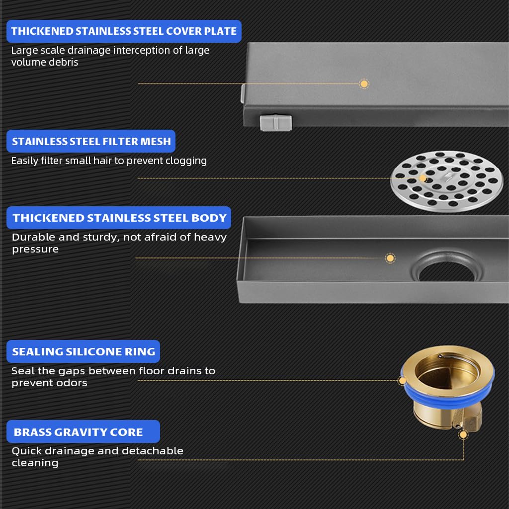 HASTHIP Bathroom Linear Shower Drain 30×8 cm for Modern Showers with Anti Odor System | Stainless Steel Flush Mounted Design