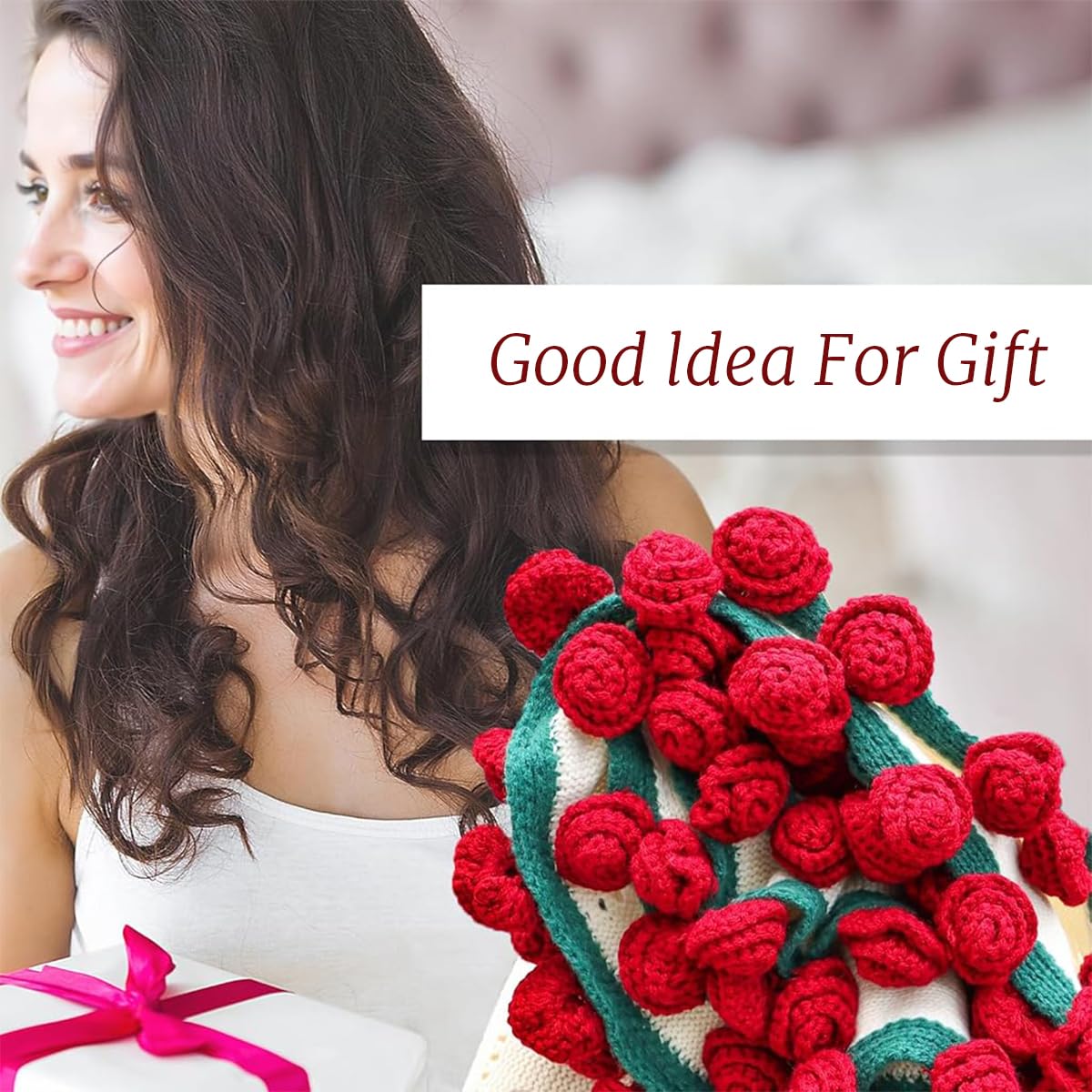 HASTHIP Crochet Flower Blanket for Couch Gift featuring 3D Rose Edge and 43 in Diameter