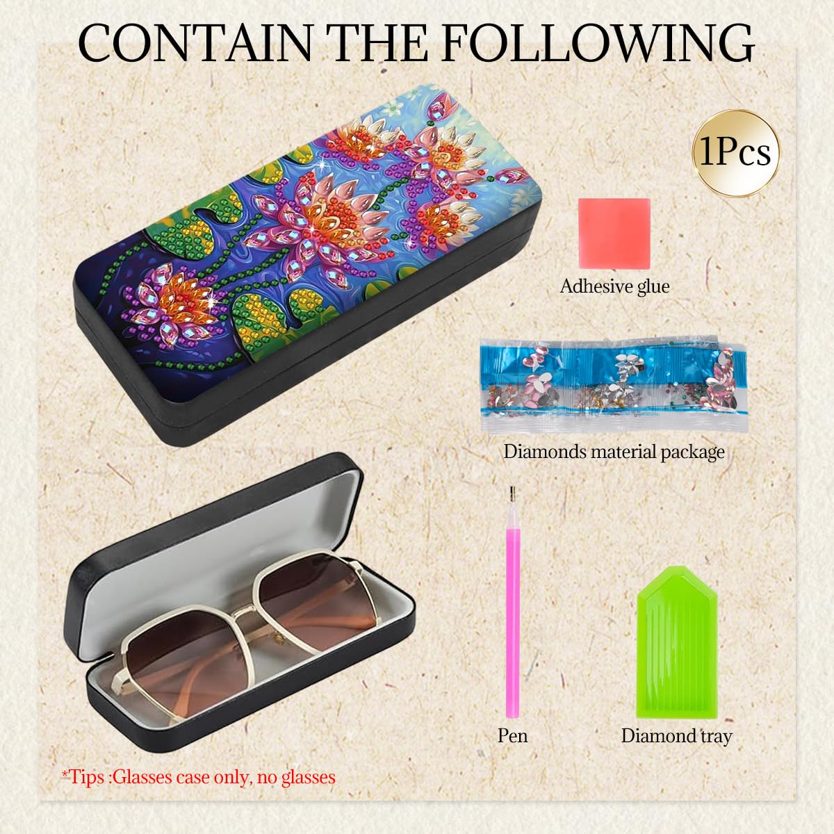 HASTHIP Flower Diamond Art Kits for Adults with Special Shaped Rhinestones | DIY Eyeglasses Case Painting Set for Beginners