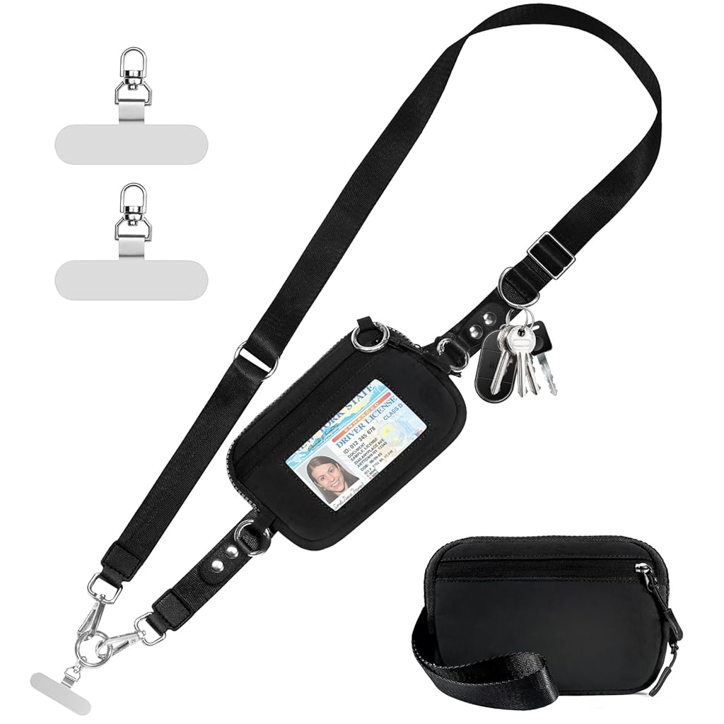HASTHIP® Correa Universal para Teléfono 2 en 1 con Bolsa con Cremallera y Lengüetas de Acero Inoxidable, Cordón Ajustable Cuello/Hombro para Viajes, Compras y Actividades al Aire Libre