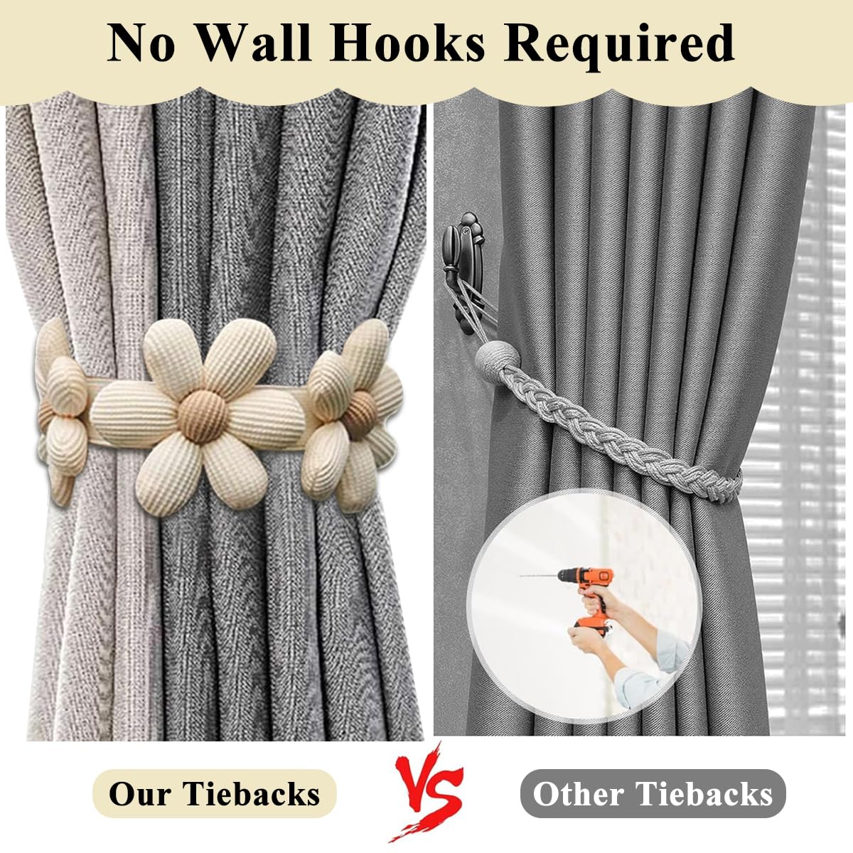 HASTHIP Curtain Tiebacks for Drapes with Pearl Flower Design and Elastic Cord | 2 Pack