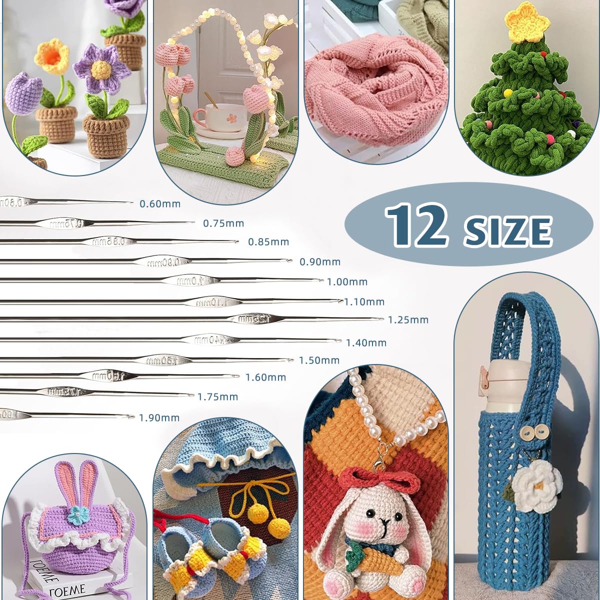 HASTHIP Crochet Kit for Beginners with 107 pcs Ergonomic Hooks and Blue Travel Bag | DIY Craft Set