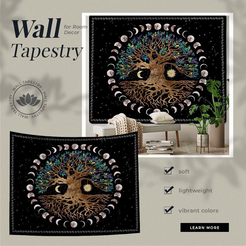 HASTHIP Tree of Life Tapestry for Bedroom with Moon Phases Artwork 51x59 in | Washable Polyester Wall Hanging