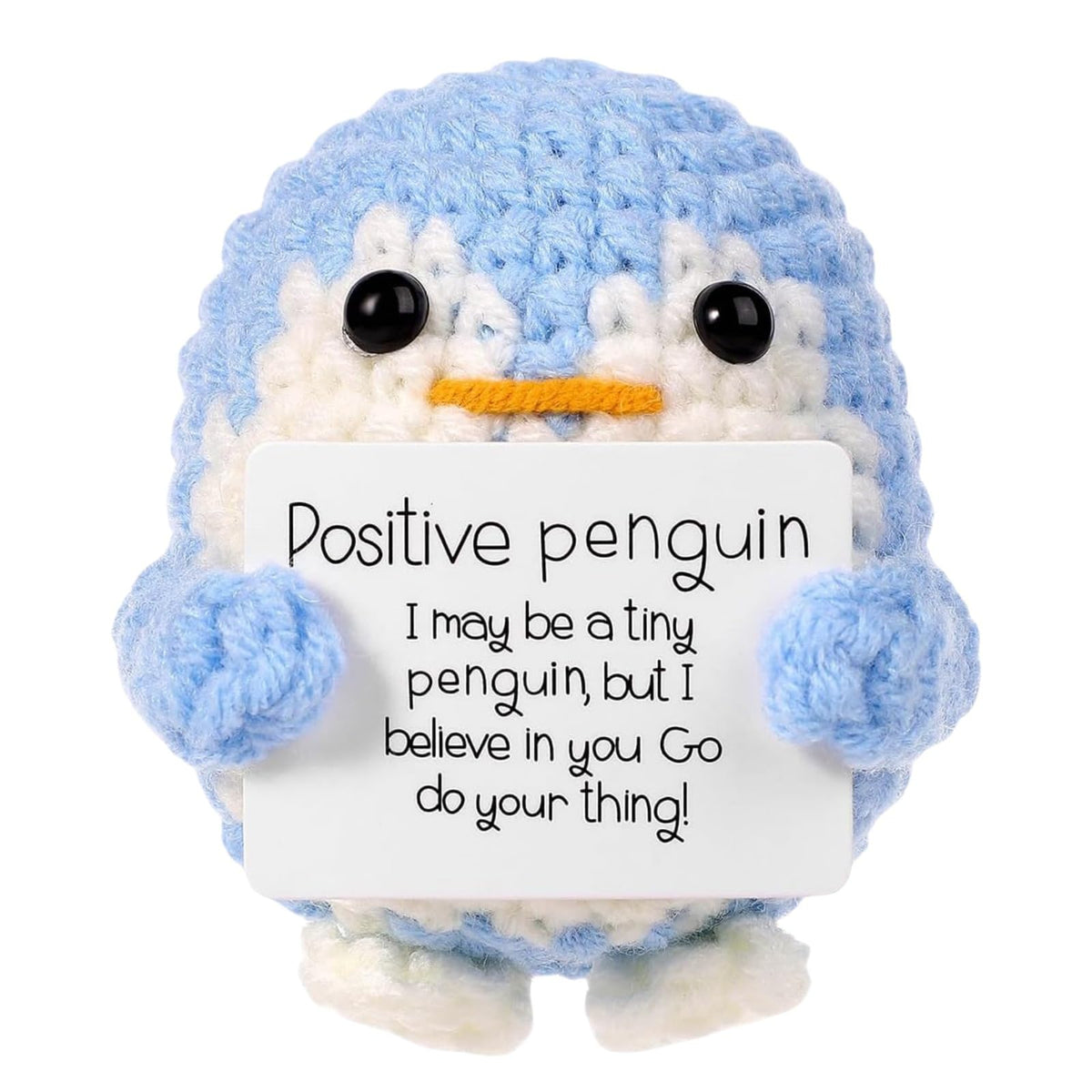 HASTHIP® Kit de Crochet Pingüino Hecho a Mano,Decoración de Escritorio Amigurumi,Regalo Positivo con Tarjeta Motivacional Soporte Emocional para Alivio Ansiedad y Decoración del Hogar