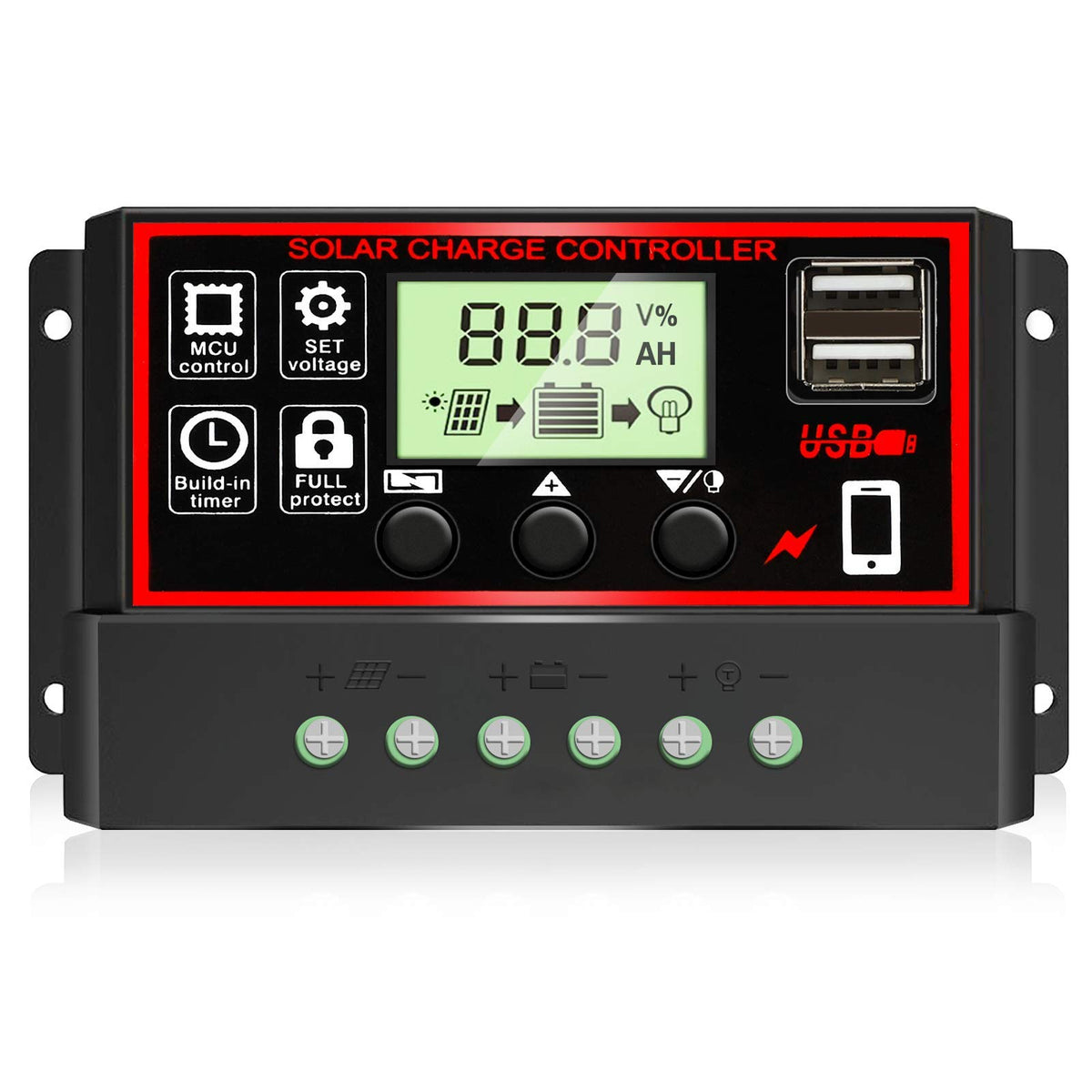 HASTHIP Solar Charge Controller for 12V 24V Panels with LCD Display & Dual USB 20A | Intelligent Battery Regulator