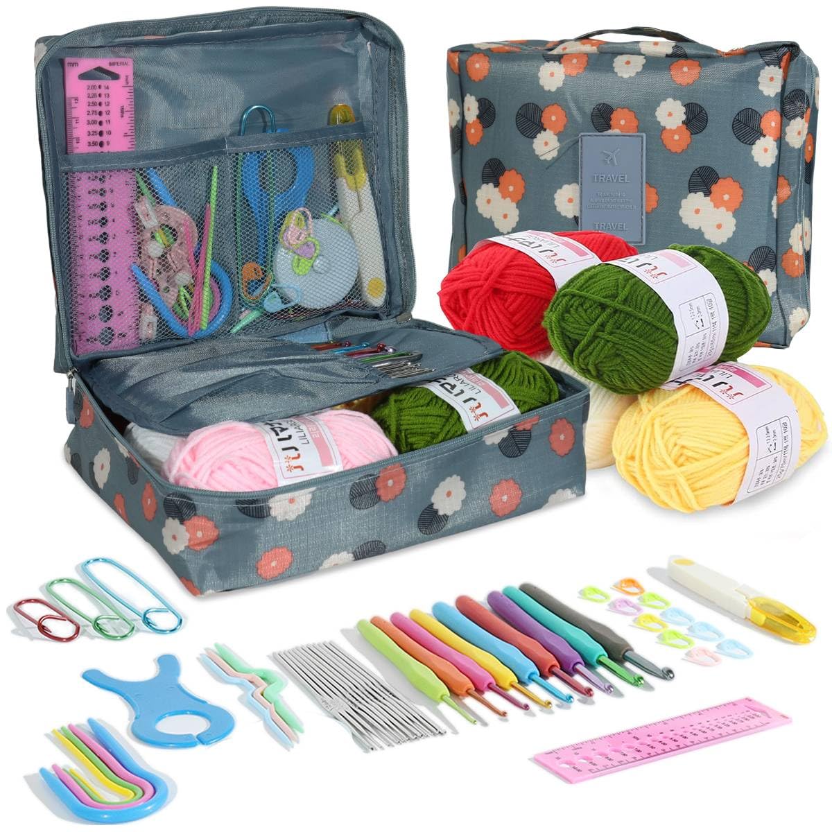HASTHIP Crochet Needle Kit for DIY Projects with 107 pcs and Ergonomic Handles | Portable Bag