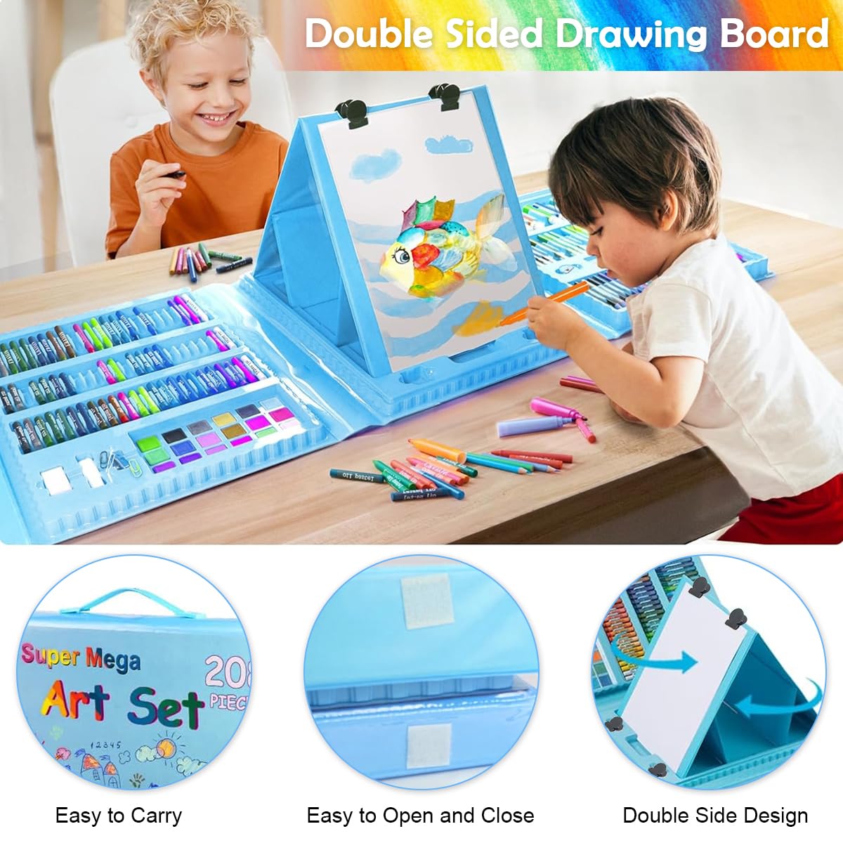 HASTHIP Kids Art Painting Kit 208 Pieces with Folding Easel and Safe Colors for Creative Fun