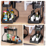 HASTHIP Double Layer Kitchen Organizer for Small Kitchens with Sliding Drawer Rack and Hooks