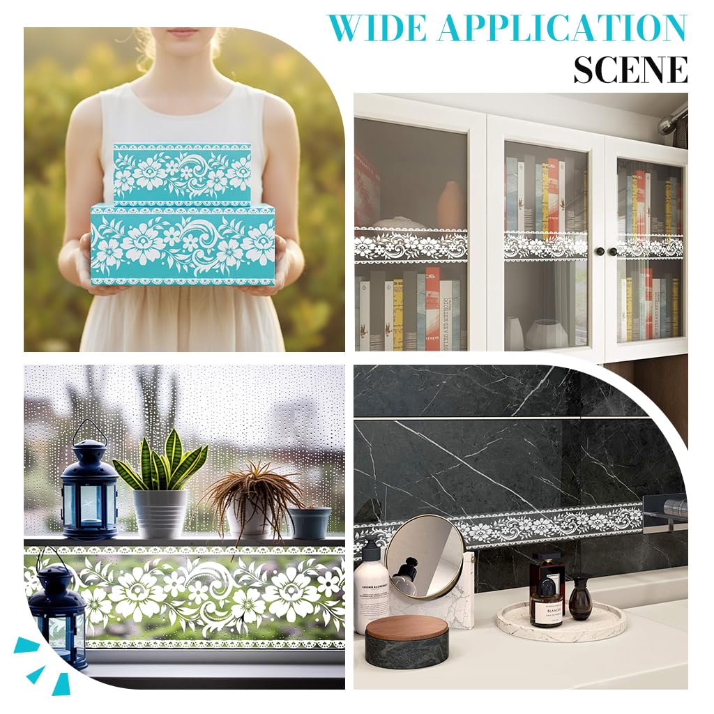 HASTHIP® Floral Clear Baseboard Trim Decal, Self-Adhesive PVC Border Sticker, Decorative Skirting Tape for Window, Glass Door, and Home Interior Decoration, 10cm x 10m, Trim to Fit