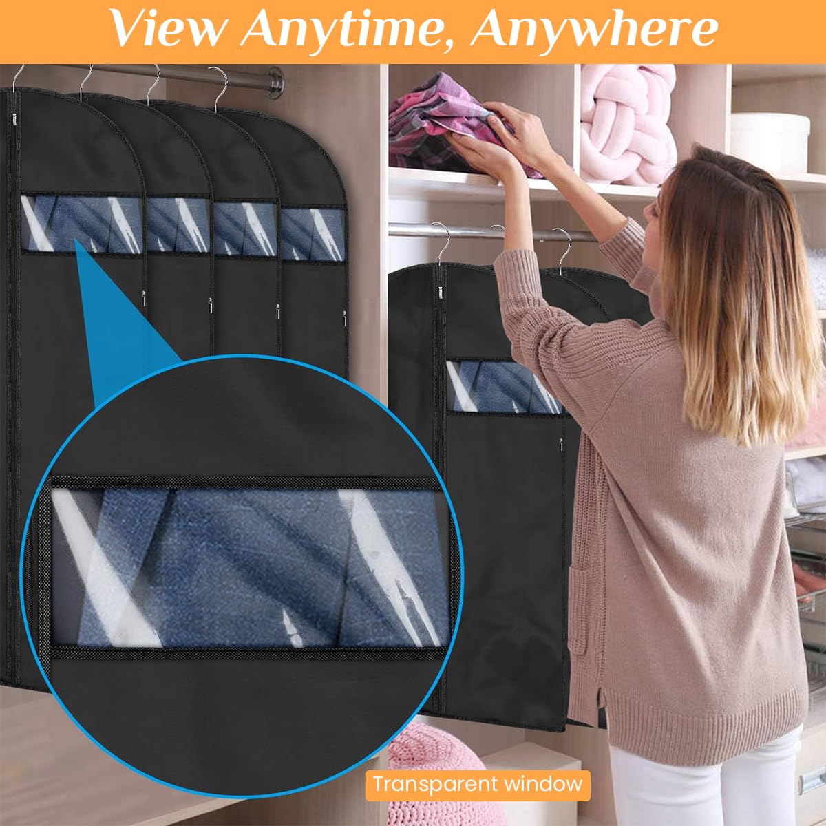 HASTHIP Wedding Dress Dustproof Cover 1.8m Long with Zipper and Clear Window for Hanging Storage