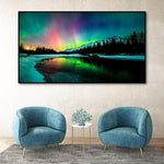 HASTHIP Diamond Painting Kit for Adults with Full Drill Rhinestones 27.5×15.7in Canvas | Aurora Lake DIY Home Wall Art
