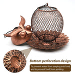 HASTHIP Outdoor Bird Feeder for Garden and Patio with Floral Bottom Tray 14.5x15cm Iron Mesh Owl Design